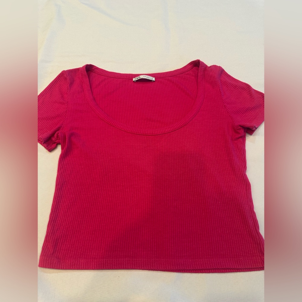 Zara Fuchsia Ribbed Crop Top Size Medium